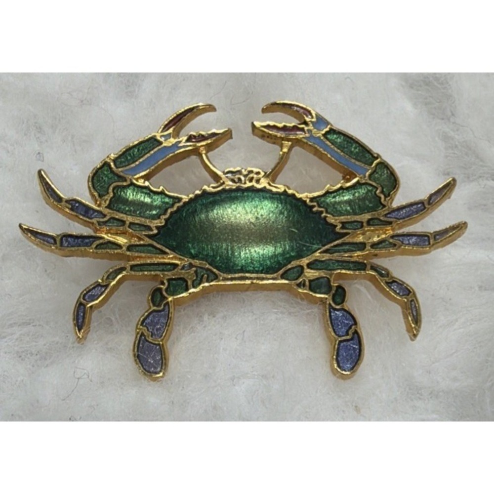 Vintage William Wm Spear Enamel Blue Green Purple Crab Pin 1986 Brooch Pin Flaw*